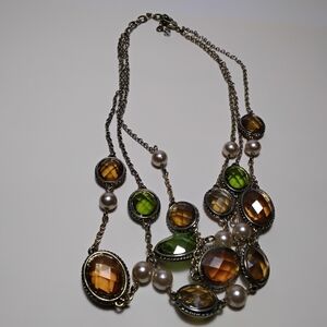 3 Strand Colored Glass & Pearl Necklace